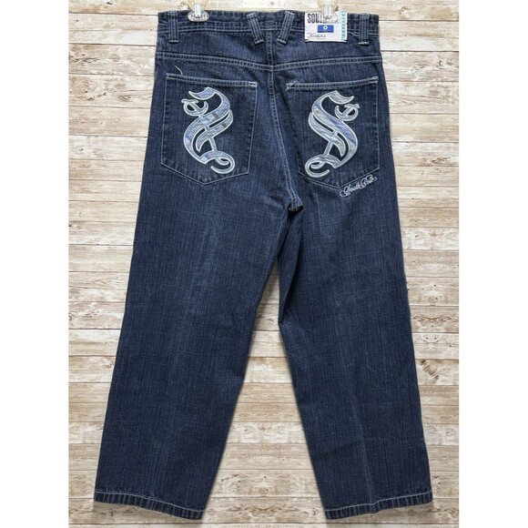 Southpole Jeans 38 (36") Blue Vintage Wide Leg Baggy Plaid Pockets Y2K Skater - Picture 7 of 15